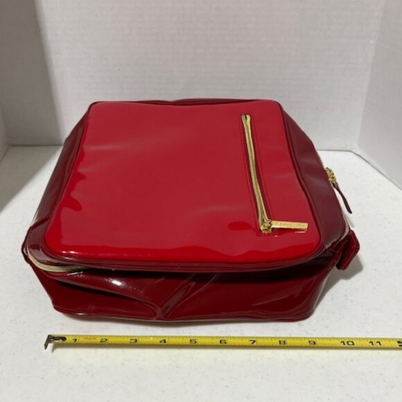 Estee Lauder Red Vinyl Cosmetic Make Up Zip Train Travel Case Bag 11.5"w/Handle - Picture 10 of 16